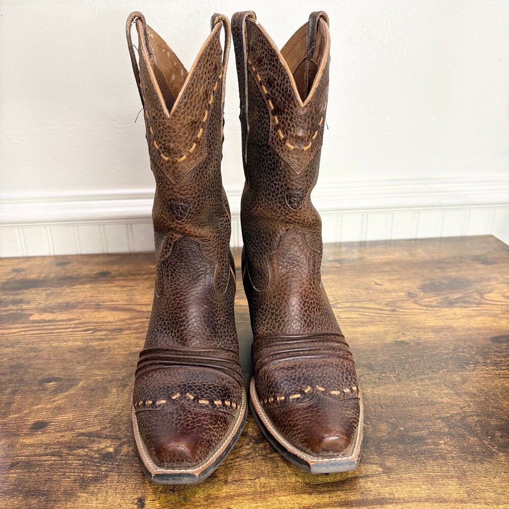 Ariat Womens Size 7.5 Dixie Western Cowboy Boots Brown Rowdy Leather Cowgirl - Picture 3 of 15